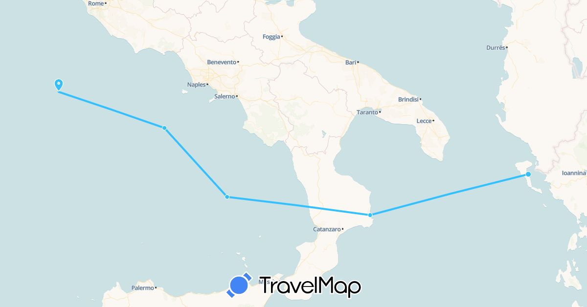 TravelMap itinerary: boat in Greece, Italy (Europe)
